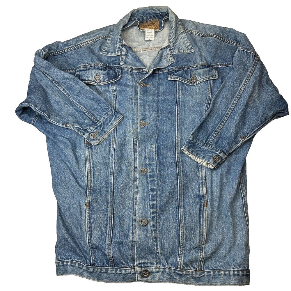 Venezia Womens Blue Denim Jacket Size Small 90s Vintage Button Up Stretch Cotton